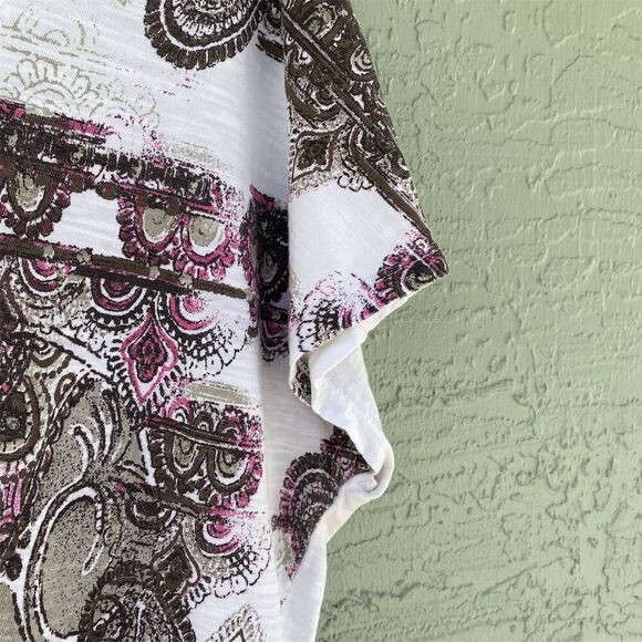 Chico's Women's Paisley Scoop Neck Blouse Size 2 (L) Multicolor Short Sleeve - Picture 3 of 8